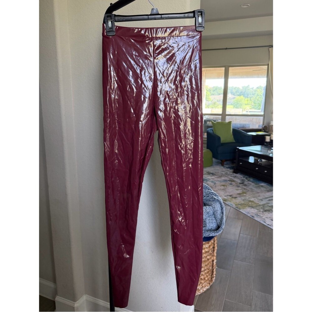naked wardrobe Wine Red Faux Stretch Patent-Look Leggings XS NWOT